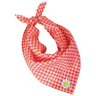 Bavarian Triangle Scarf - red plaid embroidered with Edelweiss