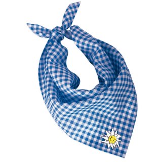 Bavarian Triangle Scarf - blue plaid embroidered with Edelweiss