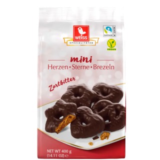 Lambertz Weiss Mini Hearts, Stars, Pretzels dark chocolate 400g