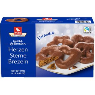 Lambertz Weiss Hearts, Stars, Pretzels milk chocolate 500g