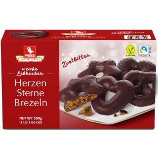 Lambertz Weiss Herzen, Sterne, Brezeln zartbitter 500g